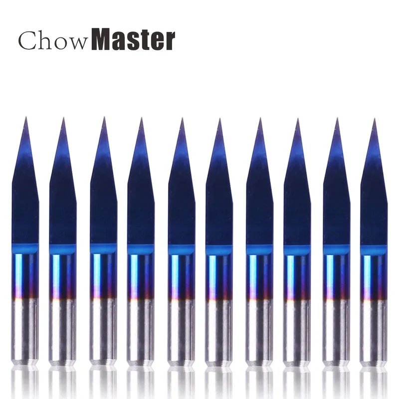 

V Shape Milling Cutter 10pcs 3.175 Shank Blue Coated Flat Bottom Carbide PCB Engraving Bits CNC Router Cutter For Router