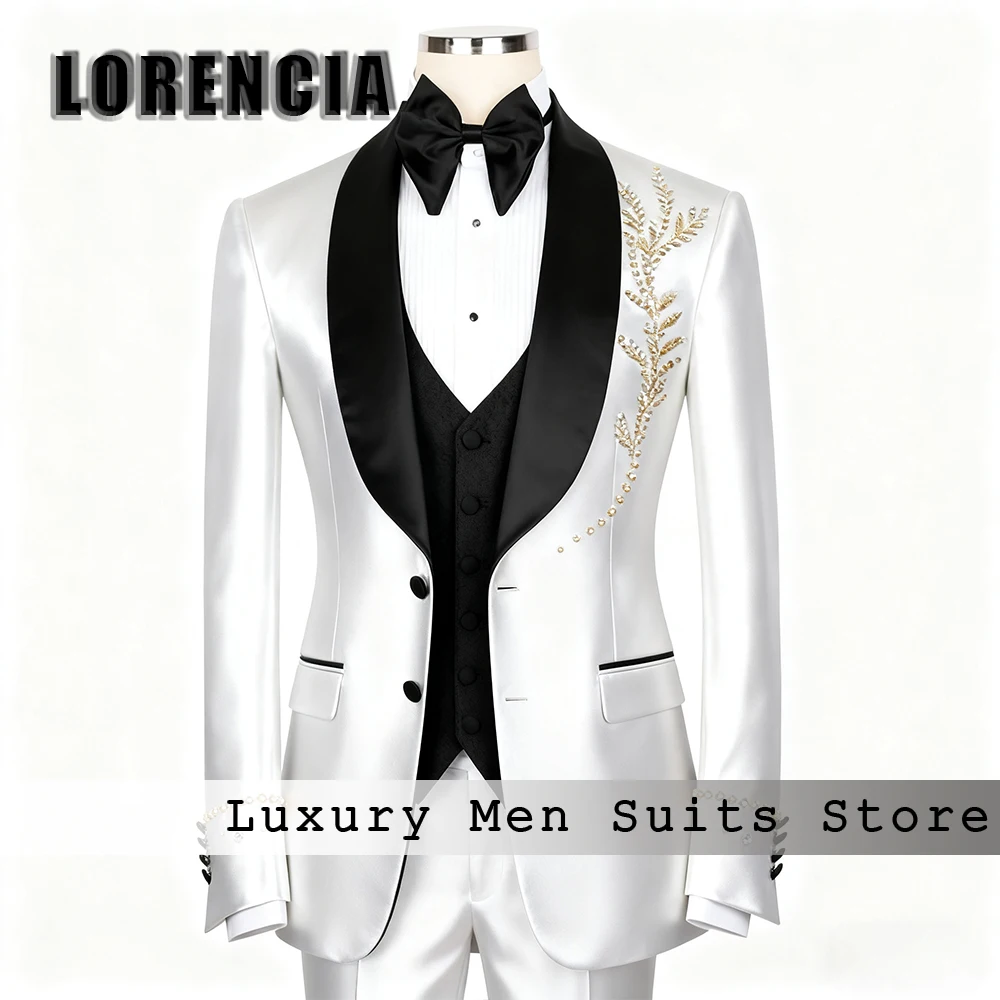 

Classic Diamond Suits for Men 3 Pieces Tuxedos Set Shawl Collar Evening Party Outfits Customized Blazer Pants fatos de homem