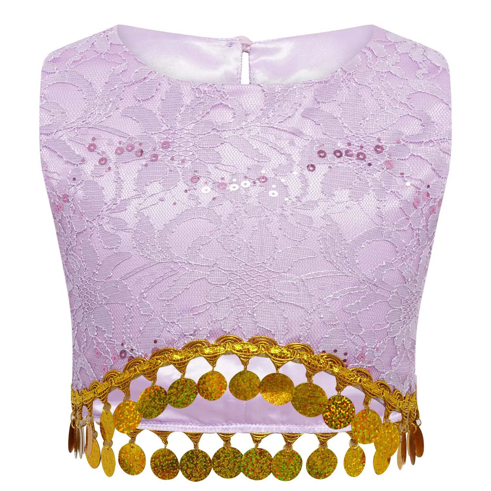 Ropa de danza del vientre para niños, Tops para niñas, Top corto de encaje con borlas y lentejuelas, traje de baile Choli étnico indio, chalecos sin mangas, Ropa de baile