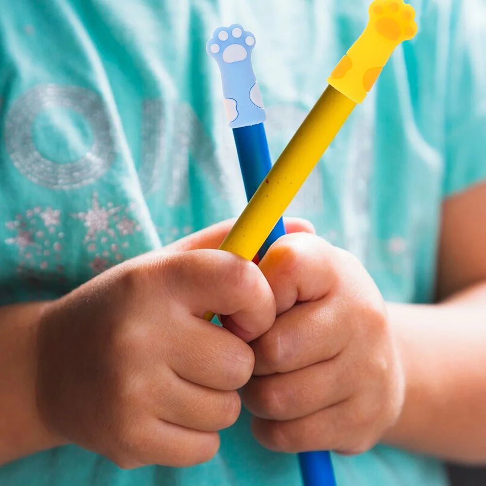 

12pcs Cute Pencil Cap Protector Cat Paw Shape Silicone Eraser Topper Stylish Colorful Design School Study Desk Organizer