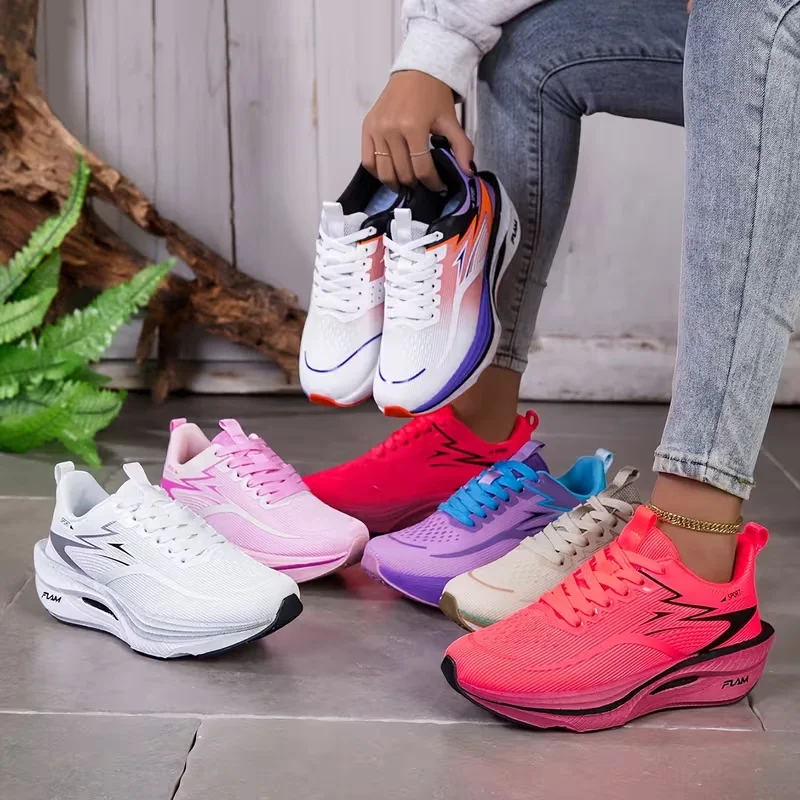 2026 Women's Sneakers Breathable Knitted Mesh Comfortable Flat Lace Up Shoes Trendy Fashionable Casual Outdoor Women Running