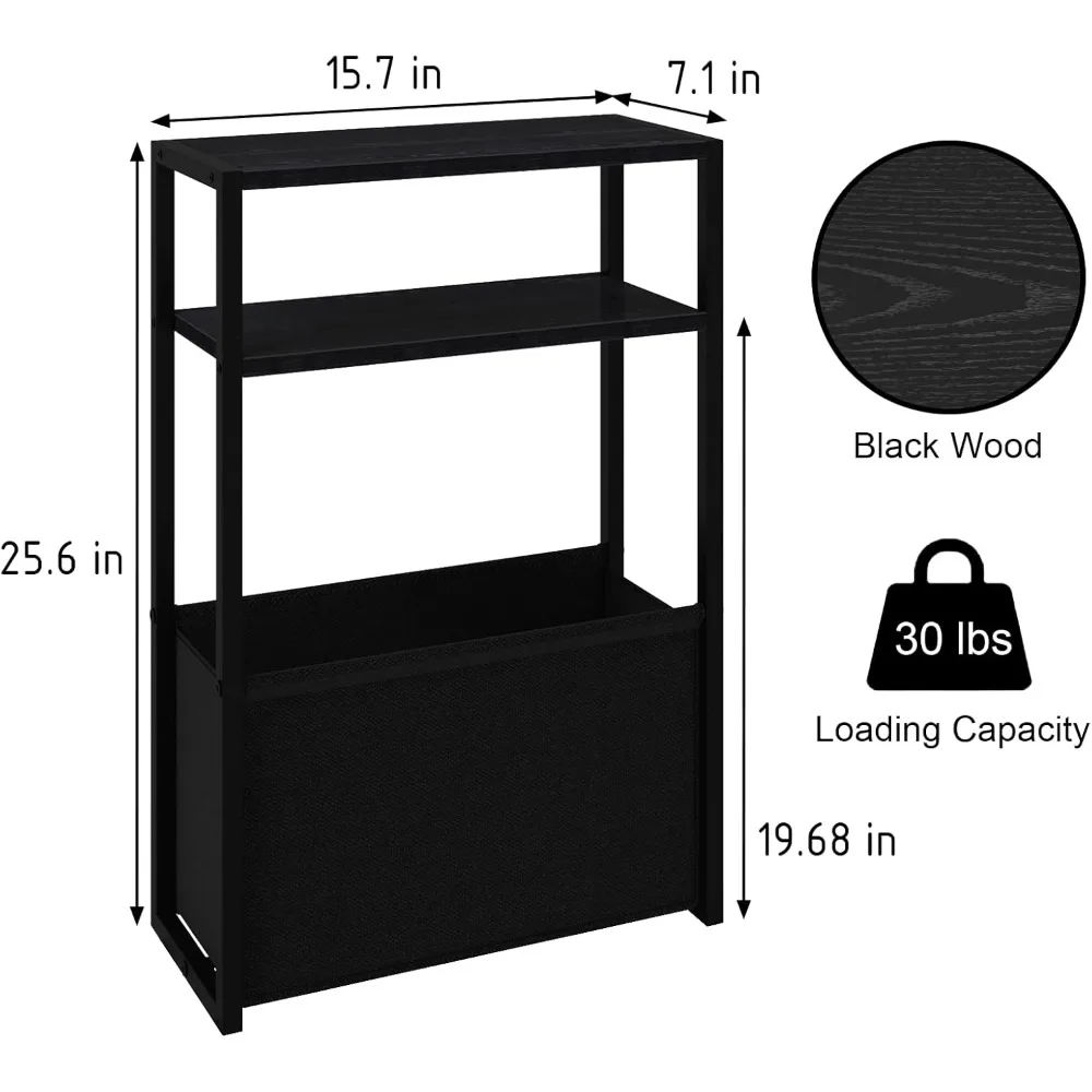 Slim Side Table with Magazine Rack, Compact Bathroom & Bedroom Furniture for Small Spaces