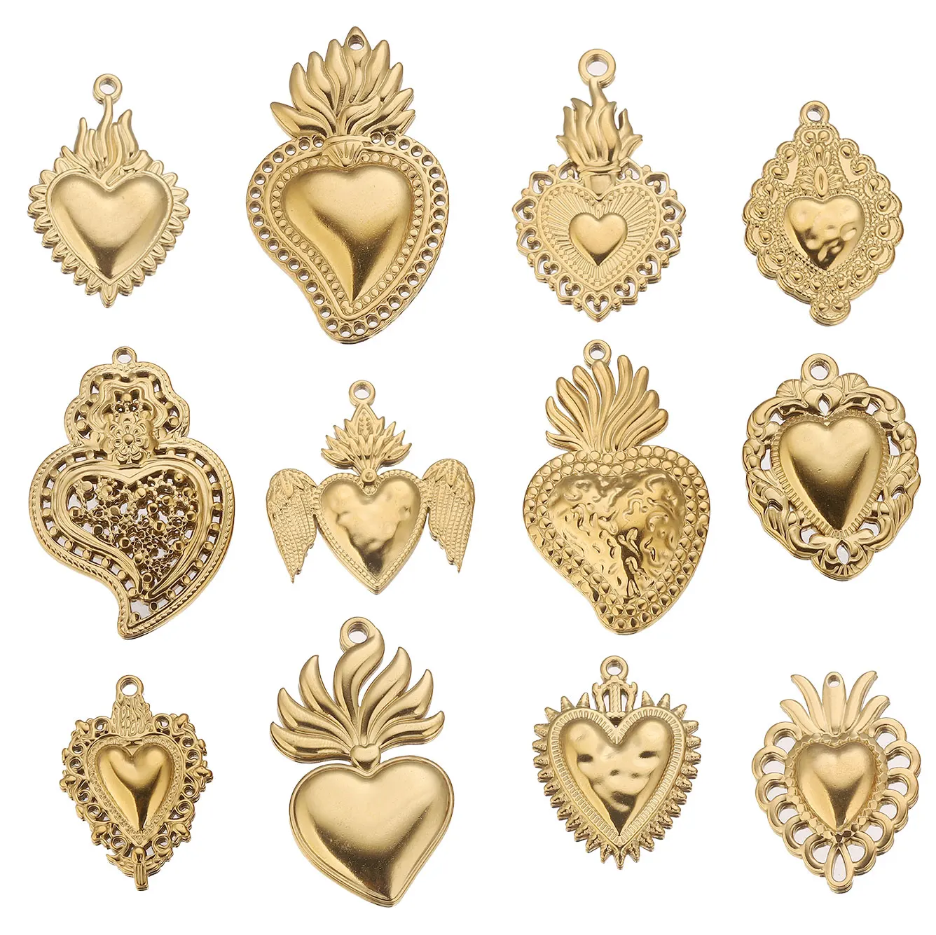 5PCS/lot Stainless Steel Gold Sacred Heart Charms Pendant for DIY Jewelry Making Earring Necklace Connector Material Wholesale image 3