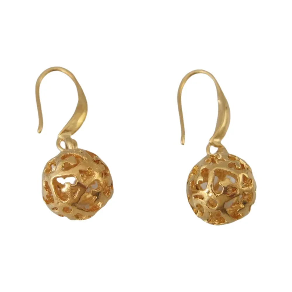HOLLOW  BALL YELLOW GOLD COLOR HEART SHAPES BALL DANGLER ABOUT 1.18\