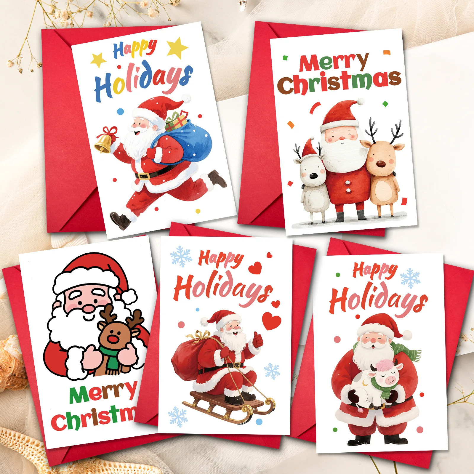 

10Pcs Creative Simple Christmas Greeting Card Set Blessing Thank You Gift Holiday Postcard Message Card Gifts For Friends