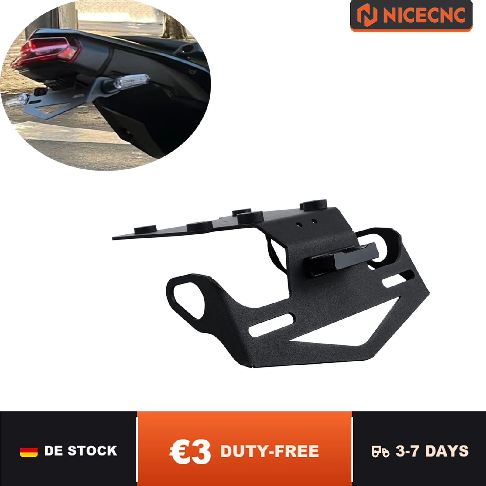 NICECNC Supporto Porta Targa Moto con Luce LED per Yamaha Tenere 700 2019-2024 Tenere 700 2024 2023 2022 2021 2020 2019 Accessori Tenere 700