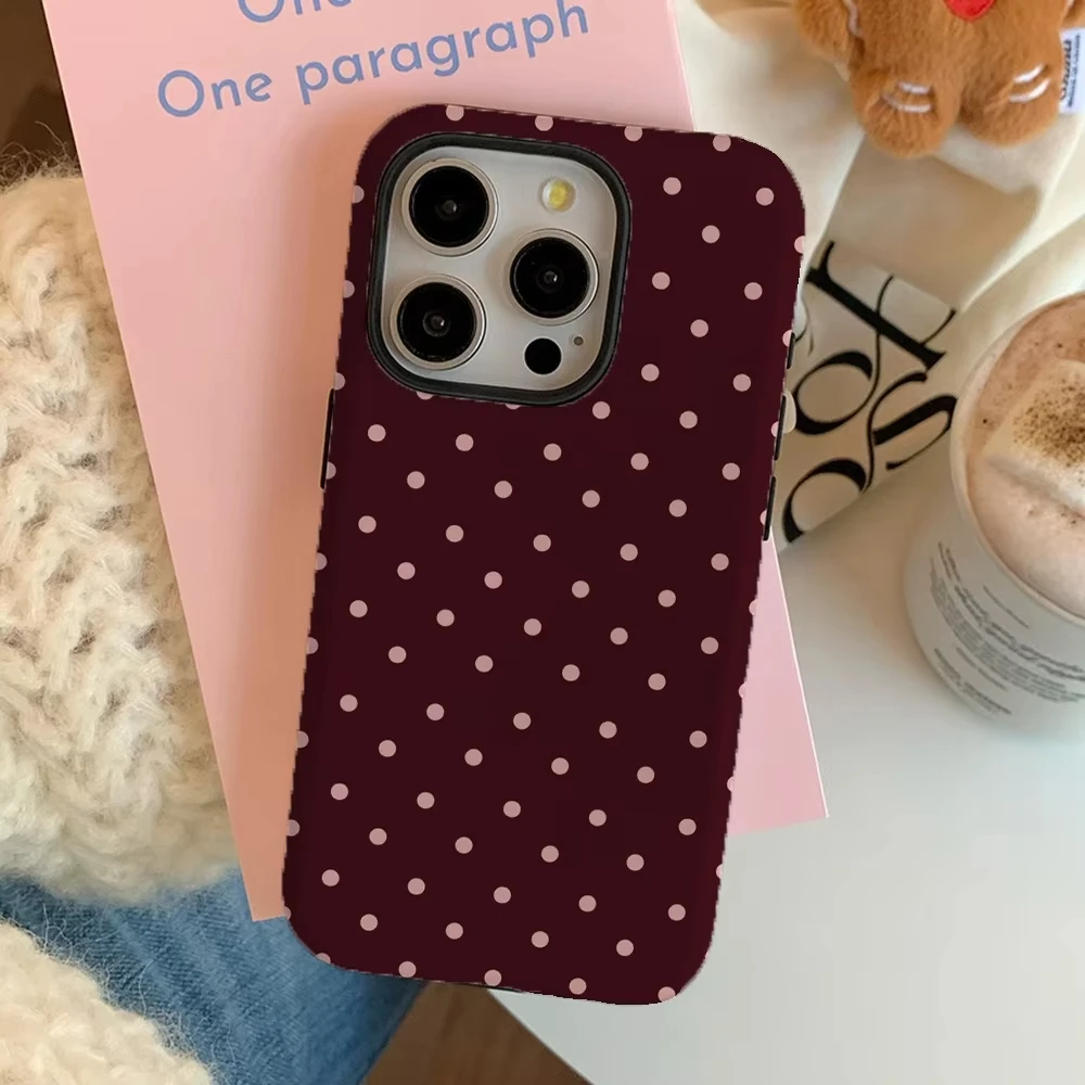 Ins Brown Red Polka Dots Phone Case for IPHONE 17 16 15PRO MAX 14 PLUS 13 12 11 Acrylic TPU Two in One Magnetic Phone Cases