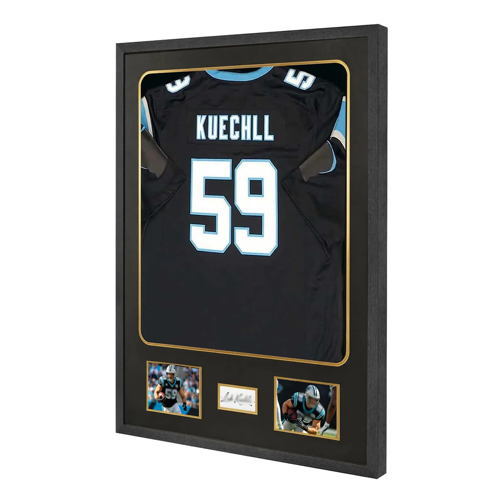 Jersey Frame Display Case with Mat - Wall Mount Jersey Display Frame Cabinet with Tempered Glass And Black Mat for Football Basketball Hockey Sport Shirt, Photos And One Signature, Black