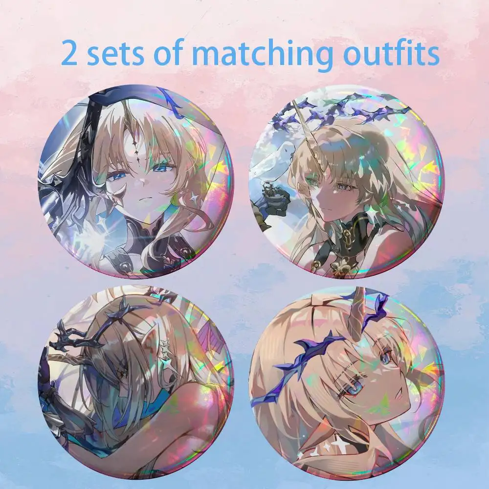 W-Wuwa F-Fleurdelys HD Print Round Lapel Pins Pretty Derby 2 piece set Round Display Brooches Brooch Badges