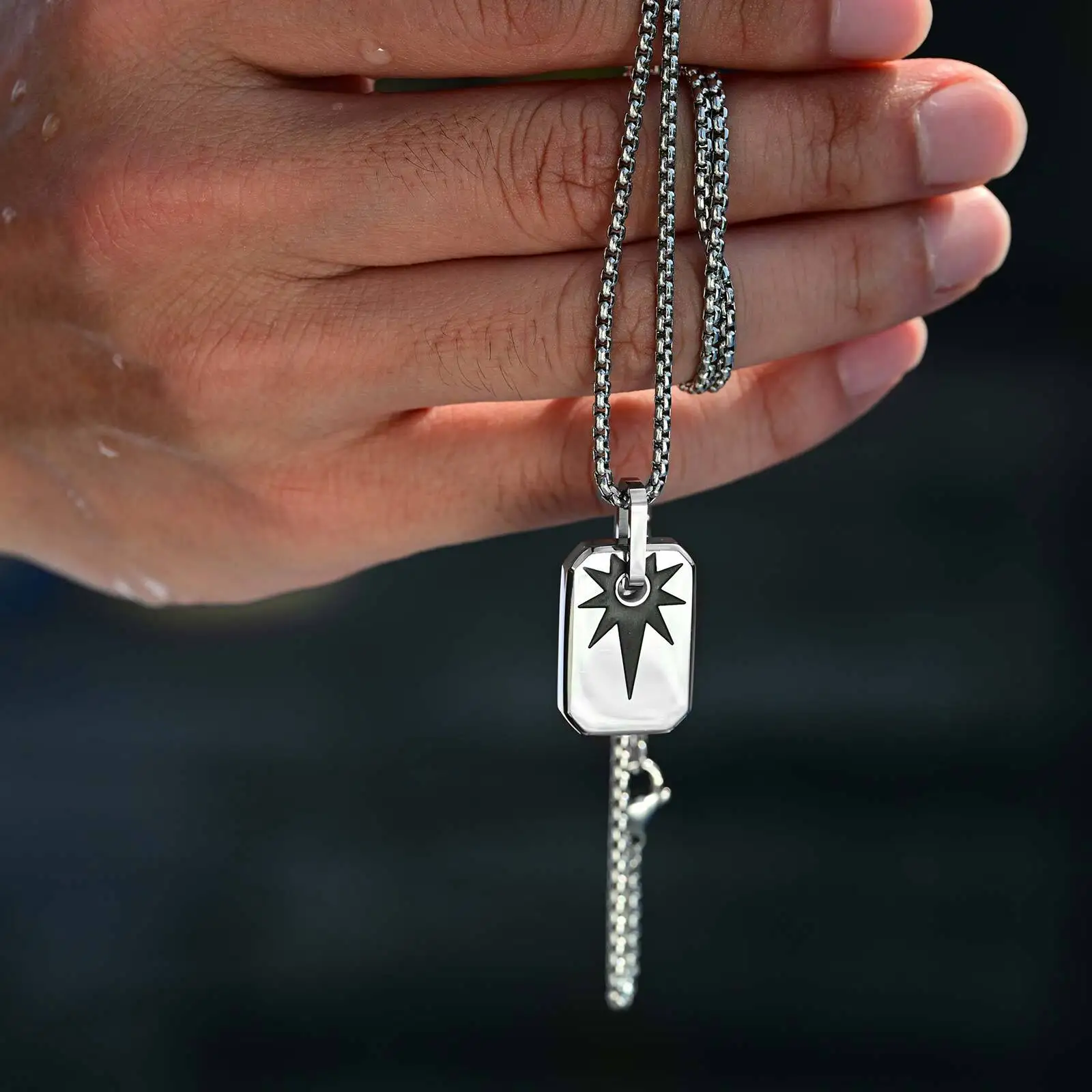 

Punk Square Necklace for Men Boys,Never Fade Star Pendant Necklace,Trendy Jewelry Gift