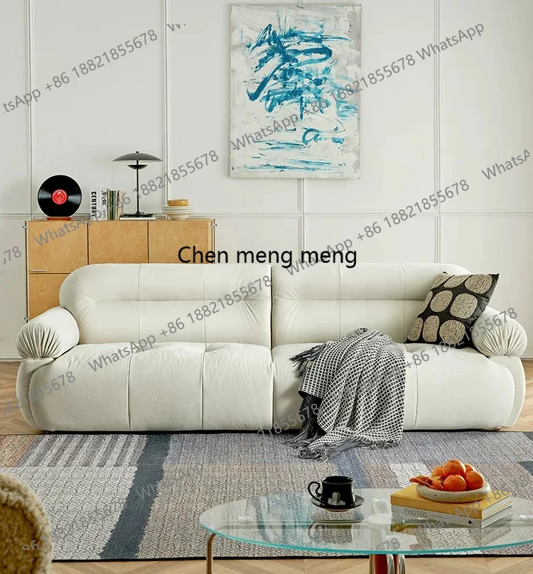 French cream wind floor living room straight row, small apartment matte flannel sofa