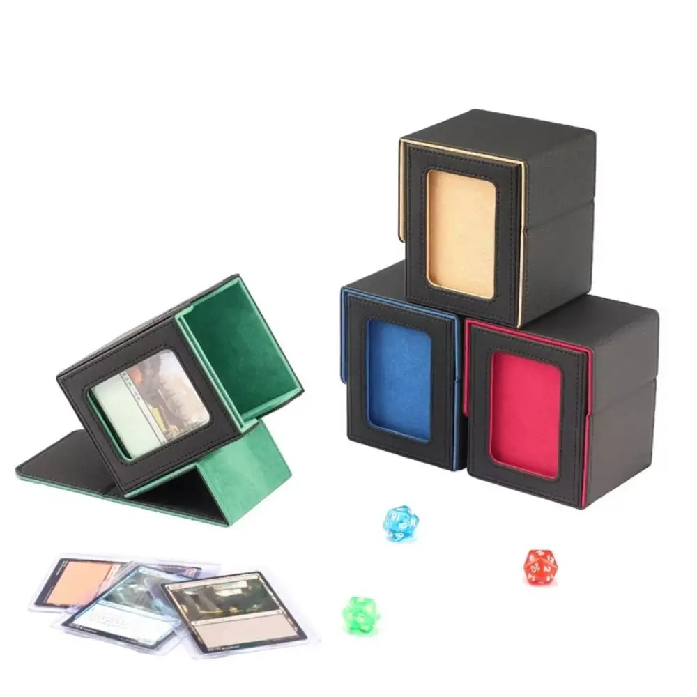 Display Window Game Card Organizer PU Leather Single Sleeved Cards Trading Card Storage Box Magnetic Closure Cards Case