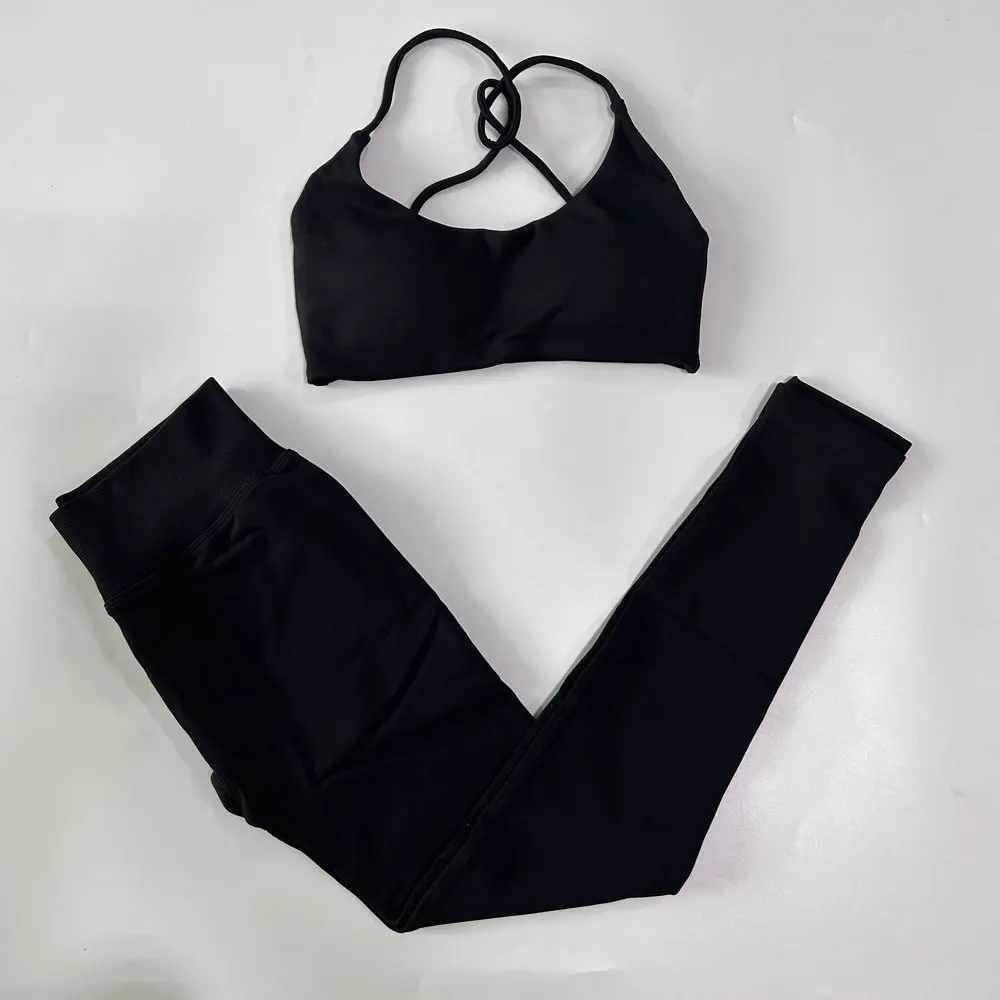 2-teiliges Sport-Set für Damen, nahtloser Yoga-BH mit Riemchen am Rücken, mittlerer Halt, Yoga-Leggings mit hoher Taille, Scrunch-Gym-Hose, Fitness-Strumpfhose – Detail 20