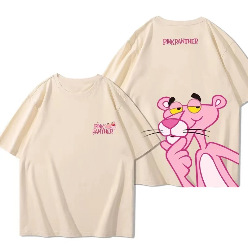 （Miniso) Pink Panther Anime Ponder Summer Cute Art Style Short Sleeved Loose Clothes Women Tshirts Trend Fashion Cartoon Tops