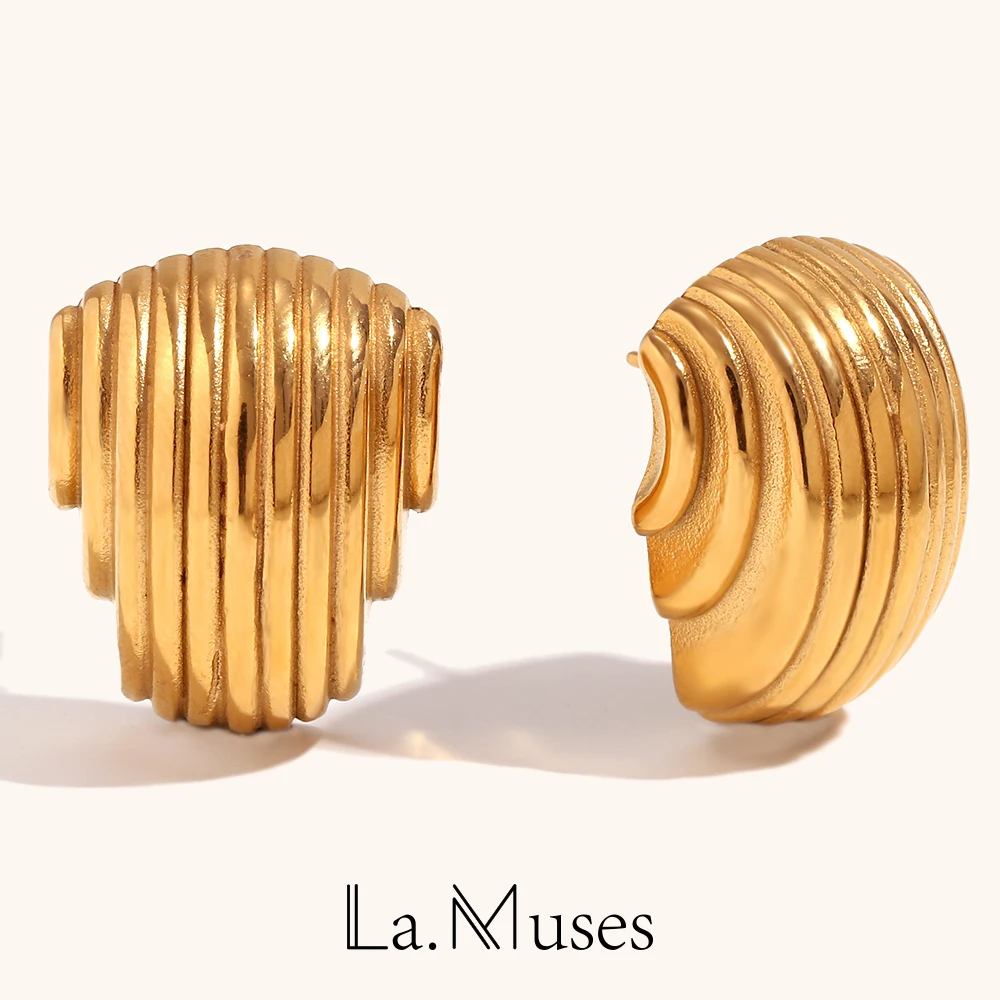 La.Muses Creative Irregular Different Length Vertical Stripe Road Women's earrings gold plated premium stainless steel jewelry