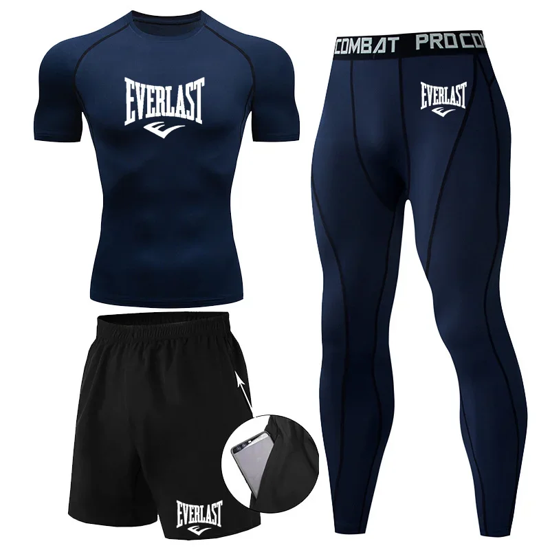 EVERLAST Men\'s T-shirt + Shorts 2pcs Set Leisure Breath Short Sleeve Sport Jogging Gym Brand Print Clothing