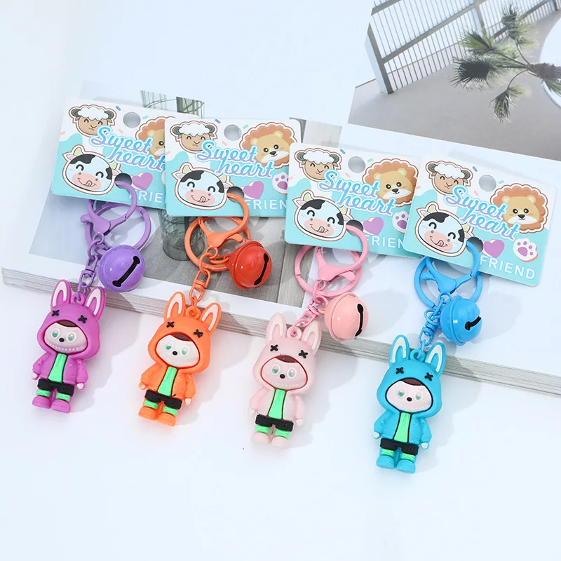 

4/5pcs Kawaii Labubu Keychain Cartoon Three-dimensional Doll Students Schoolbag Pendant Car Key Chain Children Gifts