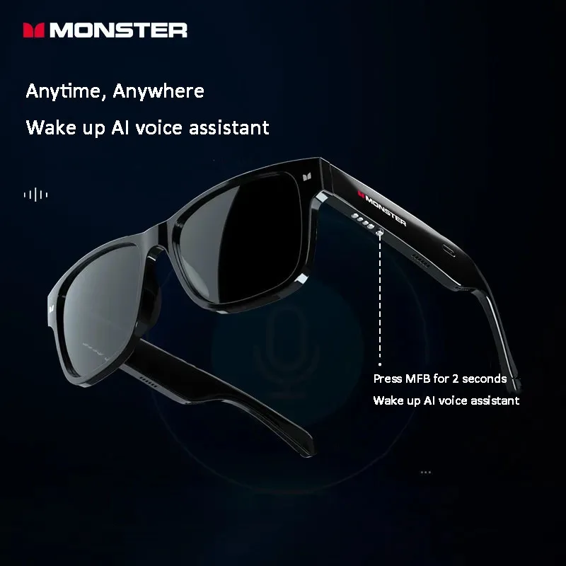 MONSTER S-01 Lunettes intelligentes Écouteurs Bluetooth Sans fil Musique Jeu Lunettes de soleil Technologie anti-lumière bleue Lunettes de soleil Casque