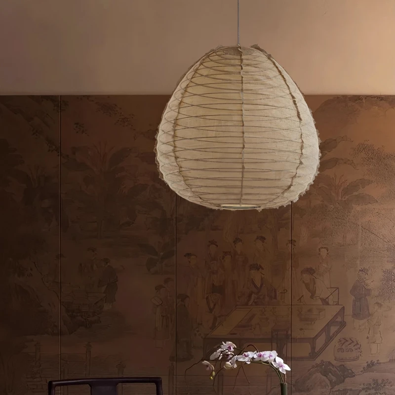 

Japanese Wabi Sabi Fabric LED Pendant Lights Lantern Hanging Lamps Homestay Restaurant Living Room Bedroom Atmosphere Chandelier