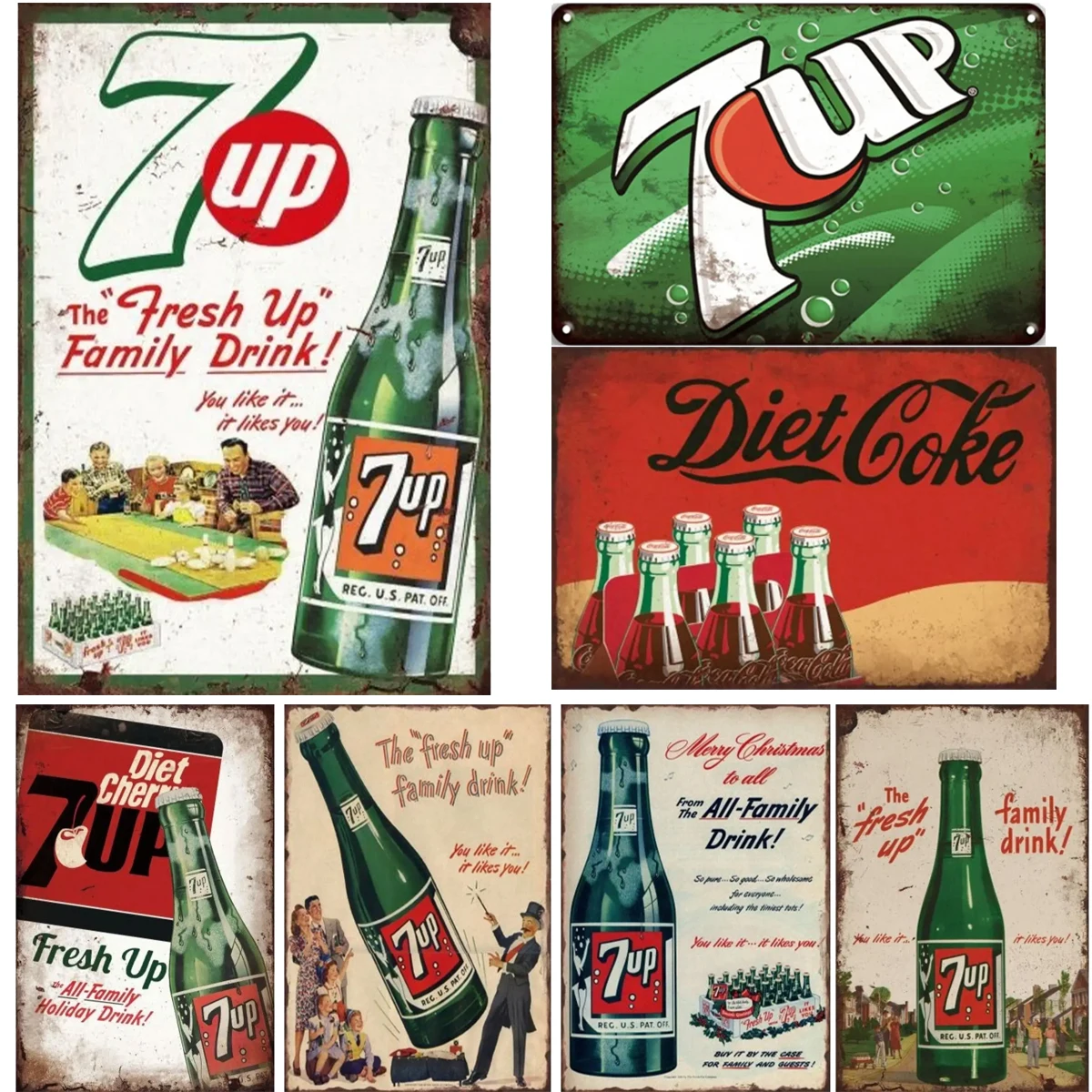 INEED Drinks-carteles de arte Retro para cocina, carteles de lata de Metal Vintage, 7 en adelante, Soda Cola, Bar, Pub, Club, cueva de hombre, decoración de pared del hogar