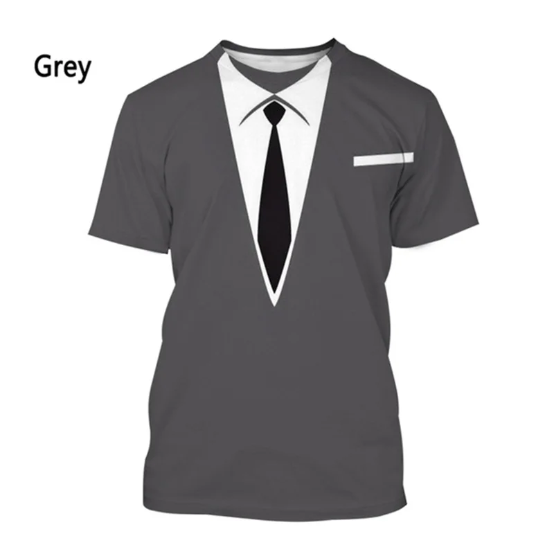 2024 Bow Tie 3D T-shirt Summer Men\'s T-shirt Tuxedo Retro Tie Suit Short-sleeved Street Funny Fake Suit Top Cosplay Clothes