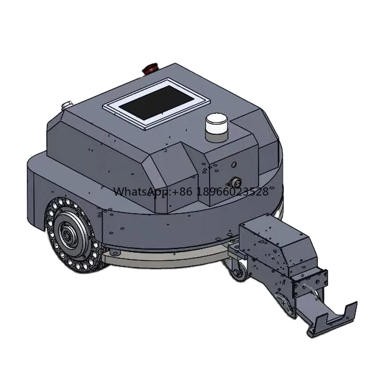 Industrial AGV robotics with hook to drag trolley in warehouse