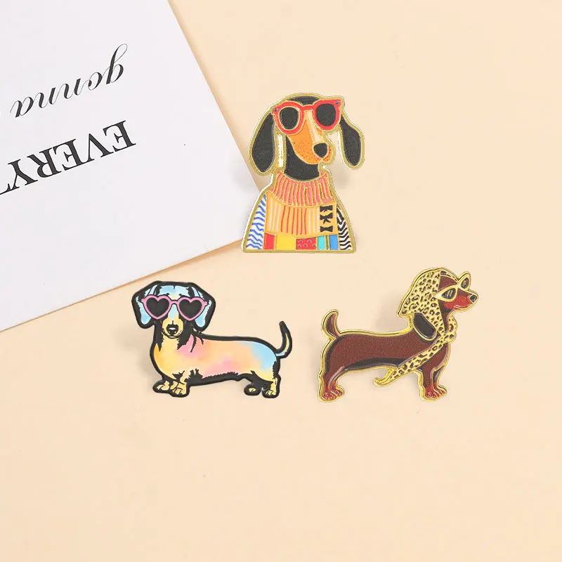 Cute Stylish Dachshund Dog Wearing Sunglasses Enamel Badge Pet Lover Pin Brooch For Backpack Jacket Decor Gift