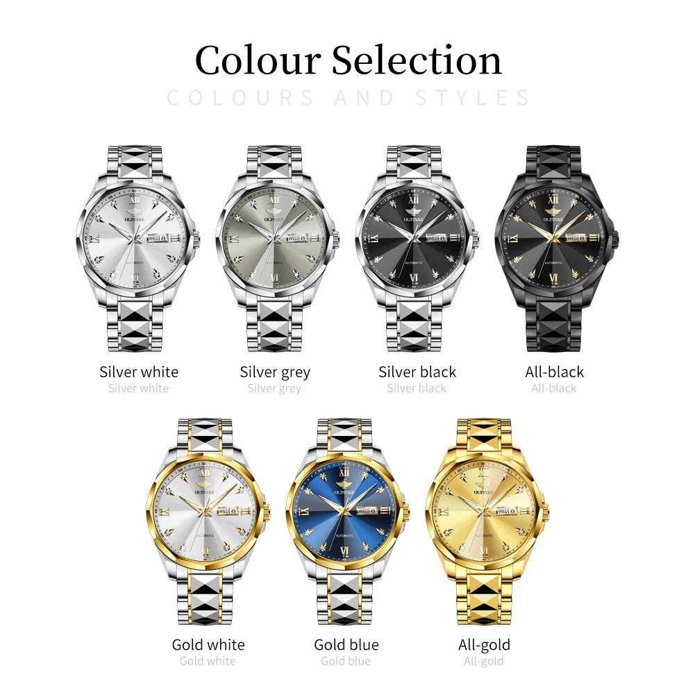 OUPINKE High Quality Mens Watches Prism Shaped Sapphire Mirror Automatic Mechanical Watch 50m Waterproof Tungsten Steel Watch