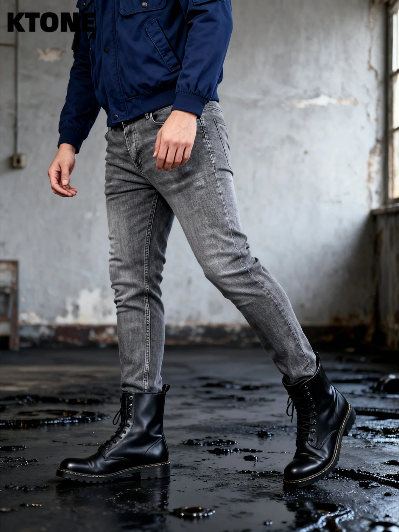 

Men's Gray Original Slim Jeans Pant Y2K Drip Style Casual Street Denim No accessories or belts included