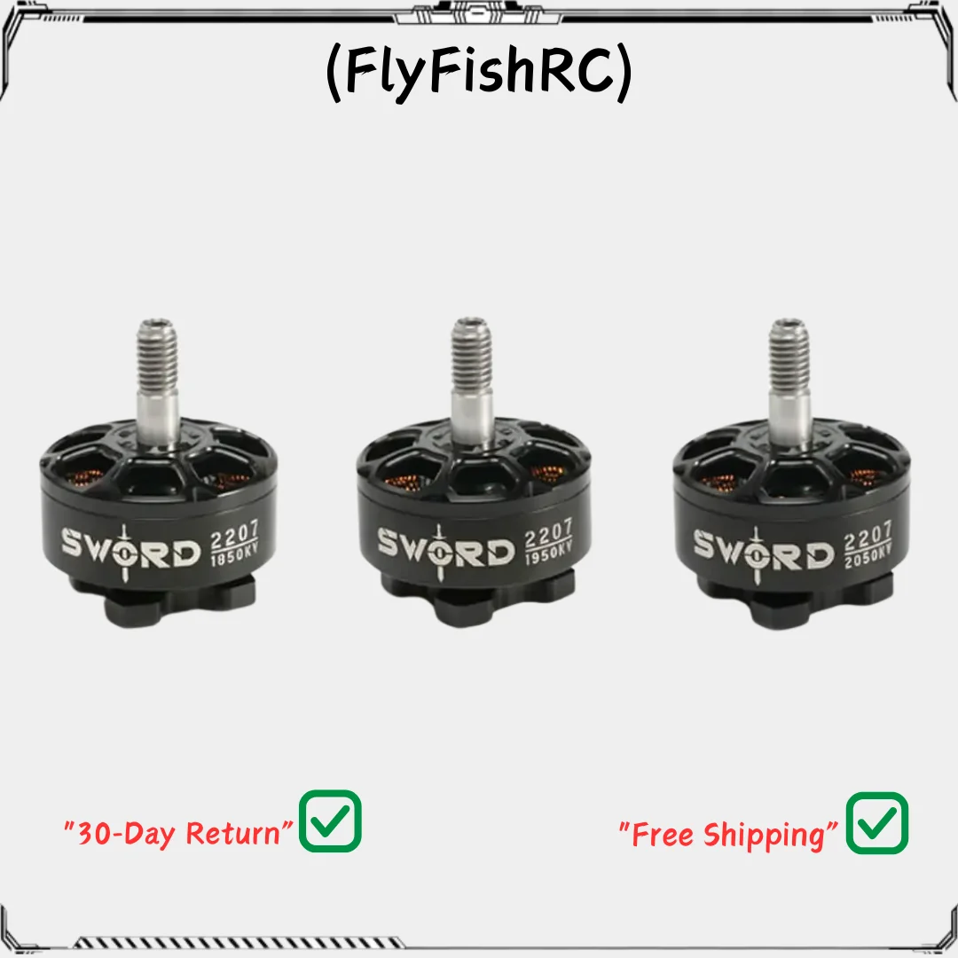 

FlyFishRC Sword 2207 1850KV 1950KV 2050KV 6S Бесщеточный двигатель, совместимый с 5-дюймовым пропеллером HQProp Gemfan для FPV RC Racing