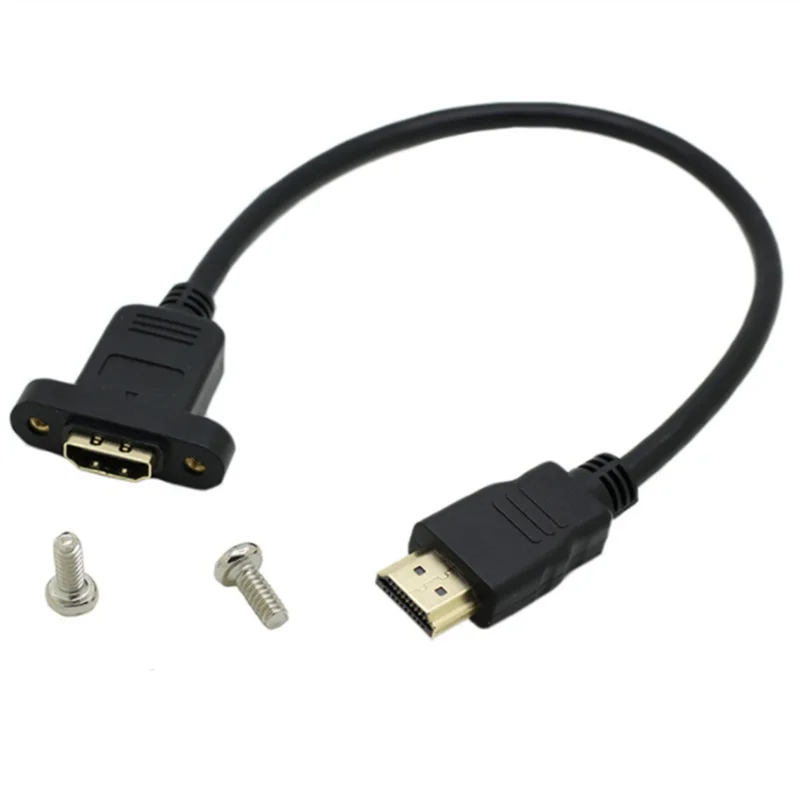 Extension Cable HDMI-compatible Male To Female with Screw Panel Mount Gold Plated Video Adaptor Connector 50cm 1FT 1080P HDTV