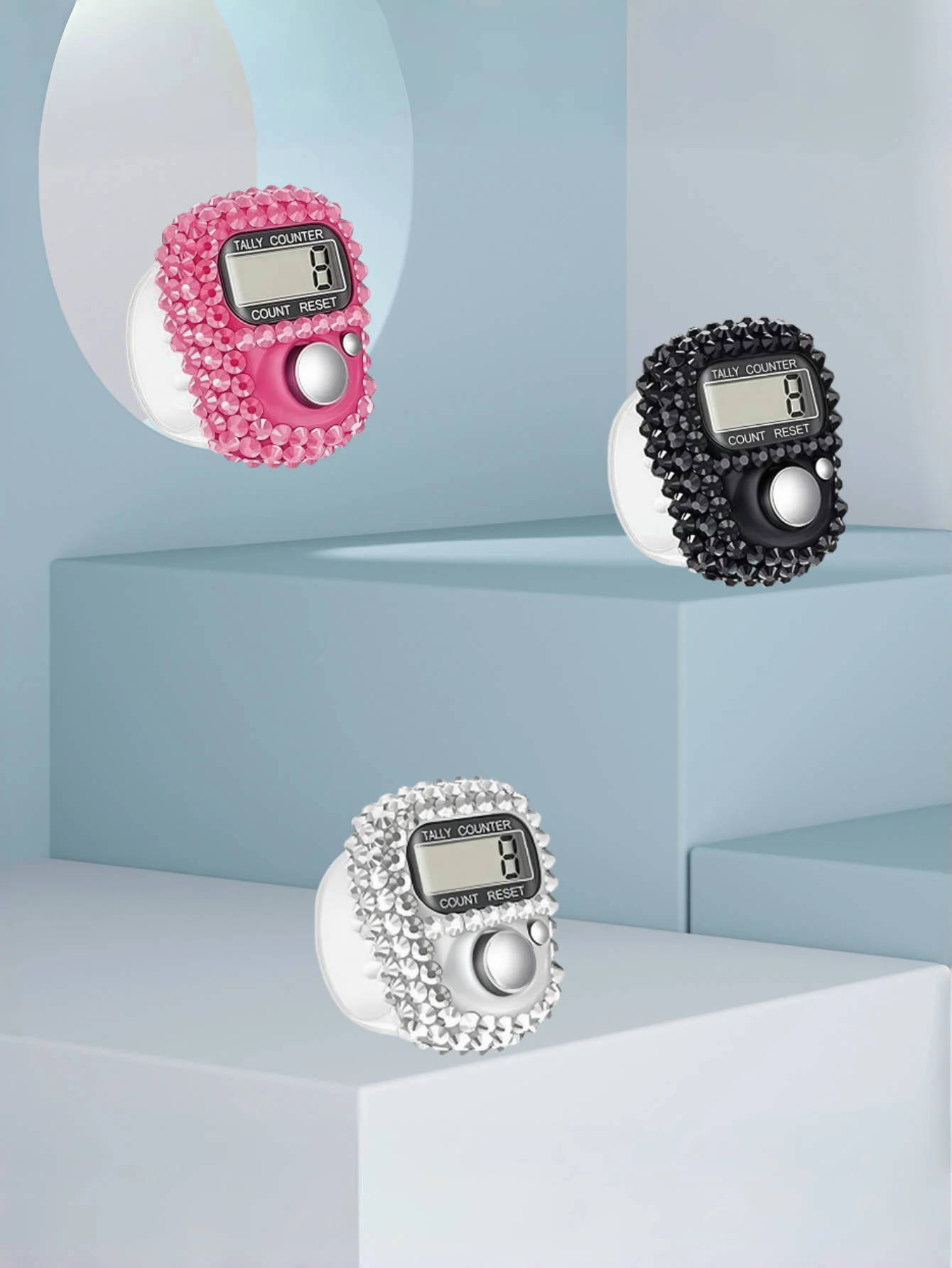 6 Colors Available Sparkling Rhinestone Finger Counter Portable Clicker Fitness/Prayer/Activity Counting Tool Tasbih Resettable