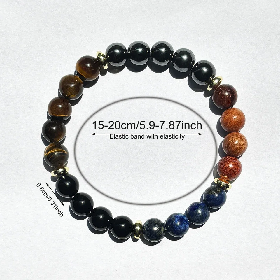 1 Stück/ Armband zur Anziehung von Reichtum und Wohlstand mit Tigerauge-Stein und Lapislazuli, handgefertigtes Armband aus Naturholzperlen für Männer und Frauen