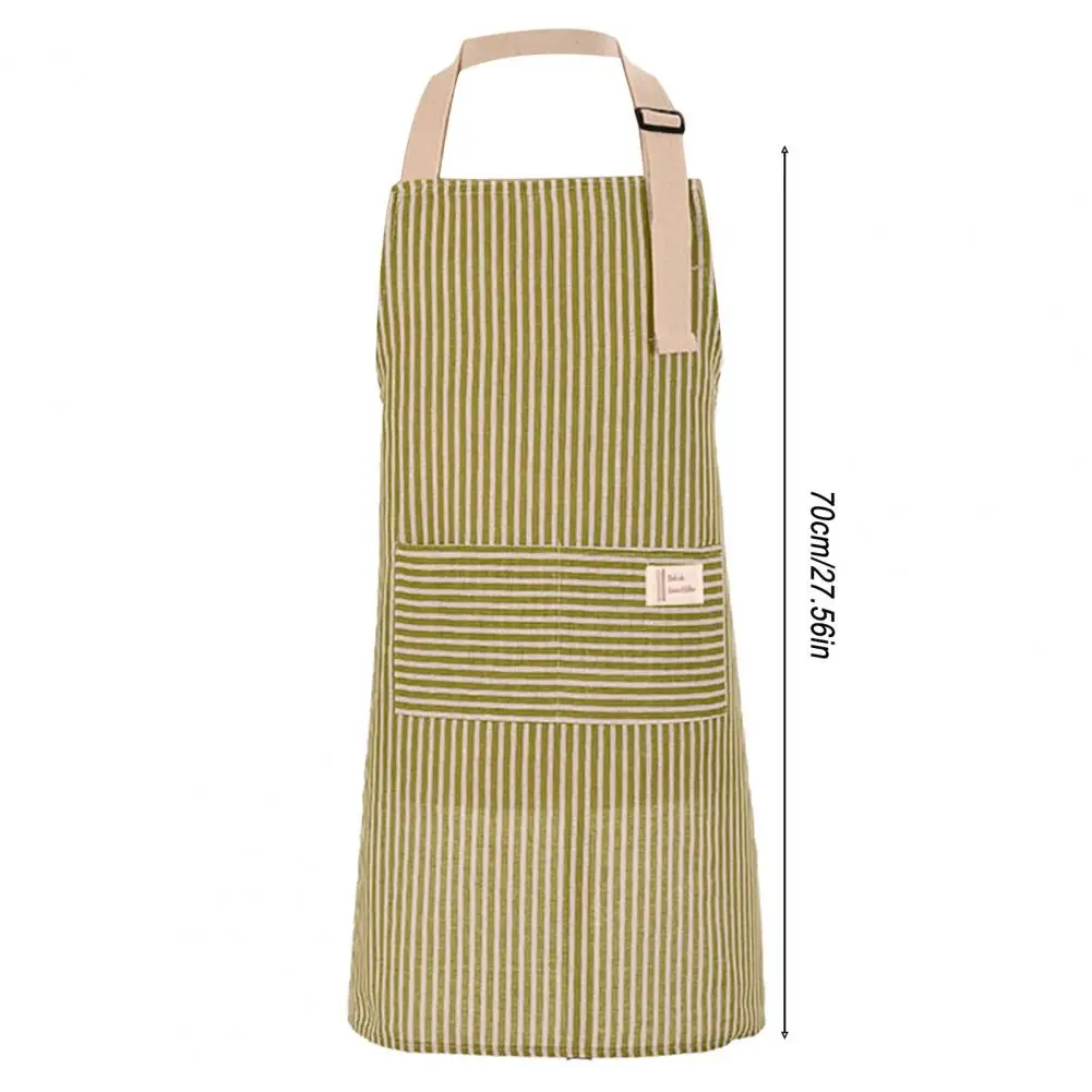 مريلة مطبخ مخططة مع جيوب، مريلة مطبخ مخططة من القطن والكتان مع جيب مقاوم للماء، قابلة للتعديل للرجال #6