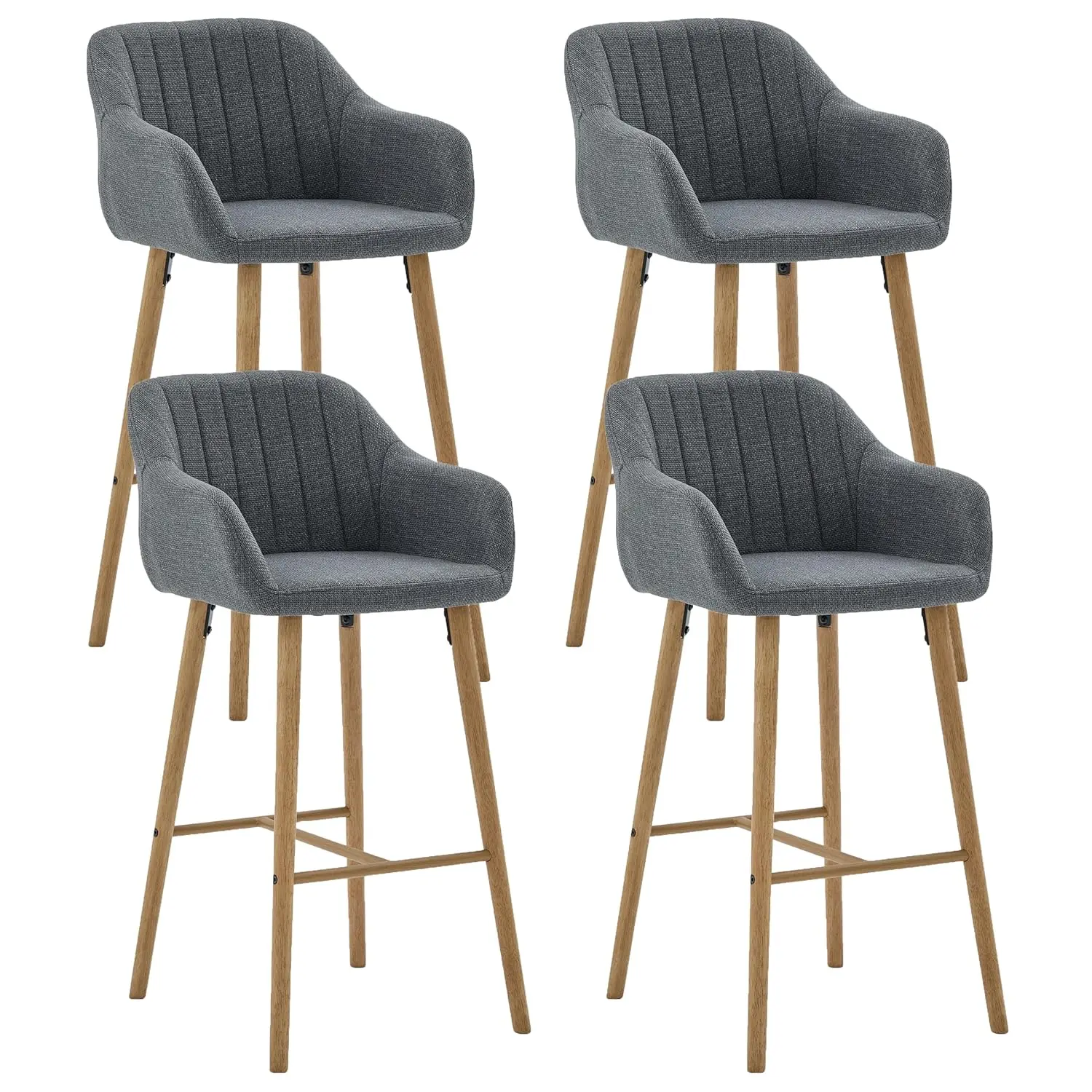

Gray Fabric Counter Stool Set with Backrest, Armrest & Footrest, Wood Legs for Kitchen Island, Set of 4, Customized