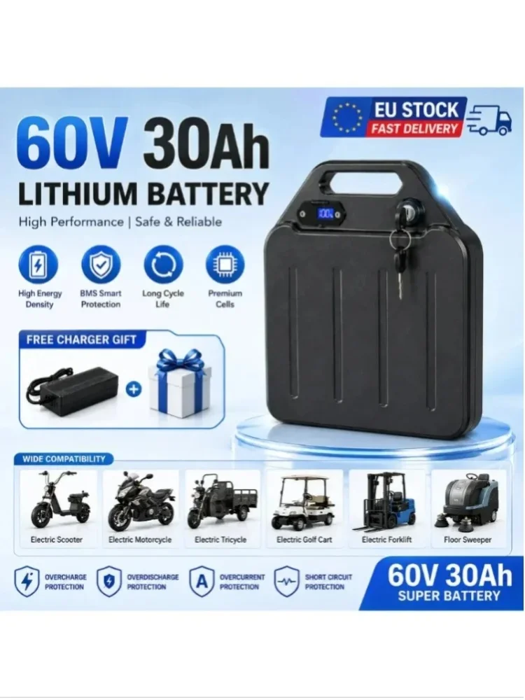 60V 40Ah Lithium-Akku-Pack 18650 wasserdicht mit Smart-BMS 67,2V 2A Ladegerät für 60V Elektroroller Chopper Motorrad EU-Lager Schnelle Lieferung