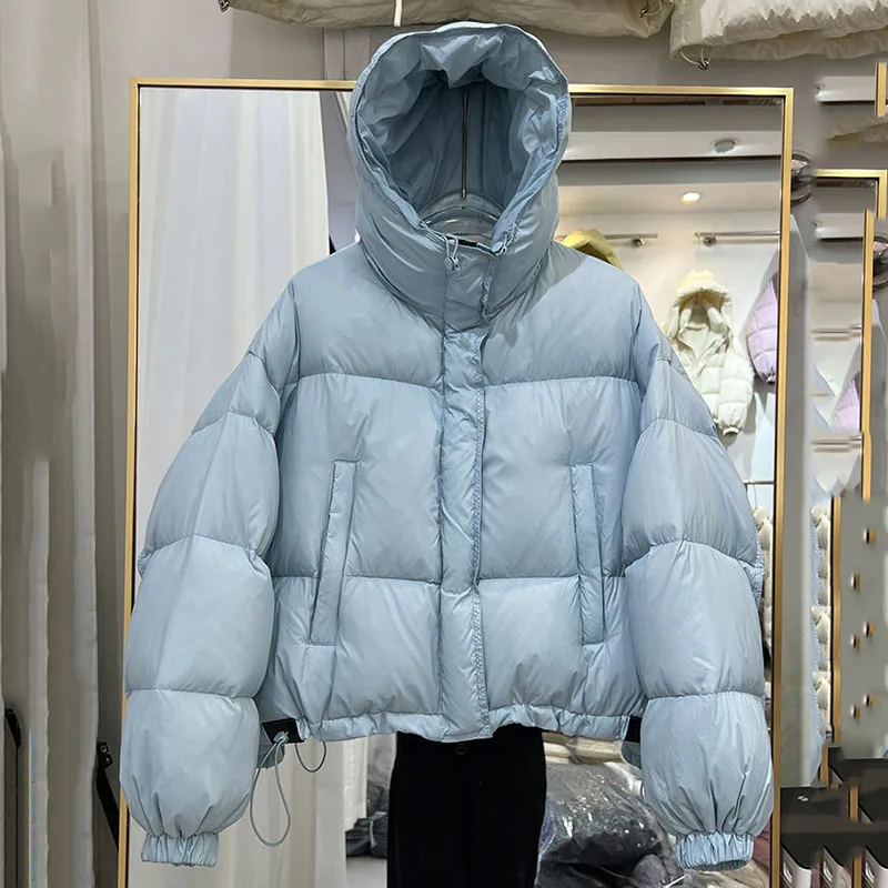 

Women Short Hooded Loose White Duck Down Solid Color Women's Down Jackets 2025 New Winter Thickened Elegance Down Jackets