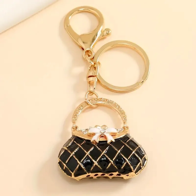 New Creative Cute Rhinestone Metal Keychain, Mini Handbag Keychain for Women and Girls Car Interior Accessories Car Decoration