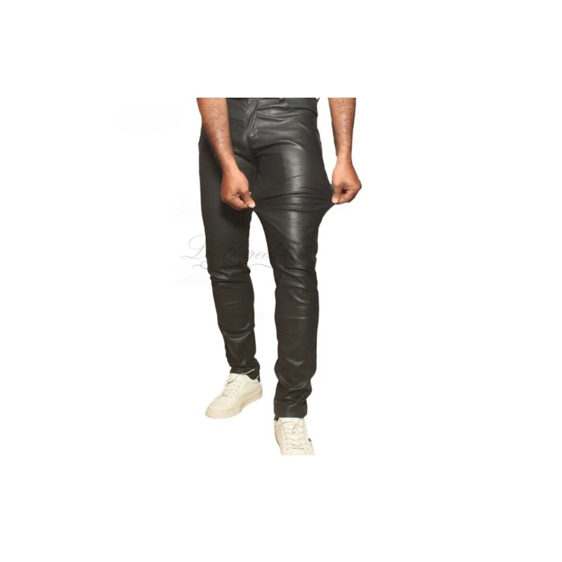 Black Skinny Leather Jeans Long Pants Elastic Leather Super European and American Fashion Trend