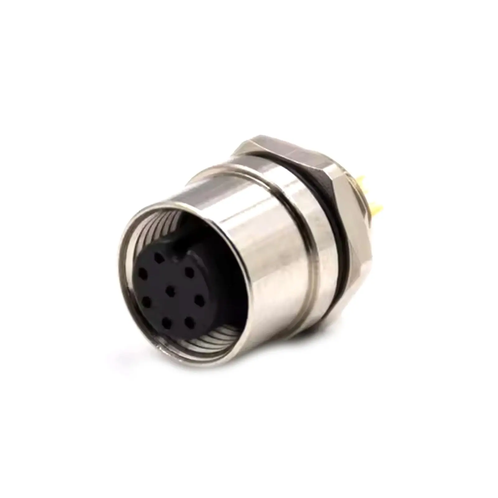 Waterproof M12 Female 8Pin Bulkhead Connector Panel Receptacles A Coded Straight Back Mount Cable Solder Type Shiled