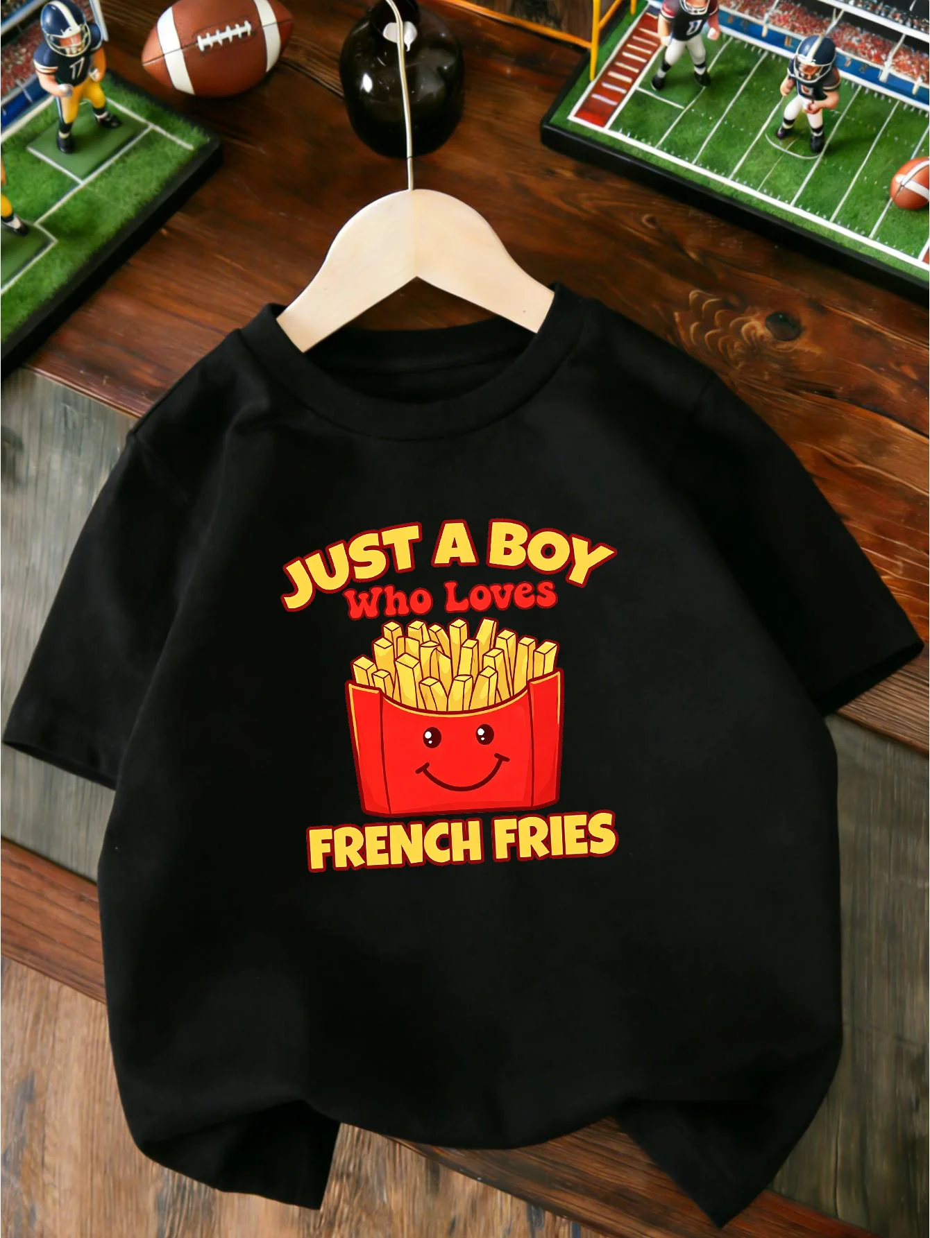 Just A Boy Who Loves French Fries Funny Food Quote Graphic Print T Shirt Family Matching Boys Girls Kids Casual Short Sleeve Top