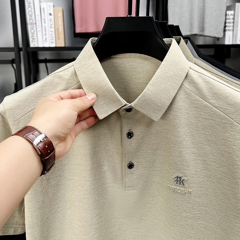 Herren-Kurzarm-Poloshirt mit gesticktem Logo, weichem, atmungsaktivem Stoff, lässiges Business-Oberteil für den täglichen Gebrauch. – Detail 18