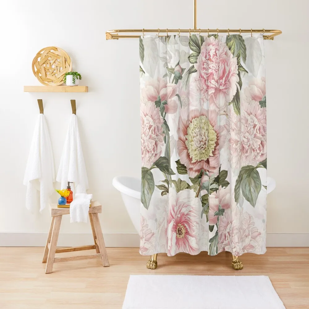 

Vintage Botanical Blush Peony Flowers Pattern Shower Curtain For Bathroom Shower Bathroom Decor Curtain