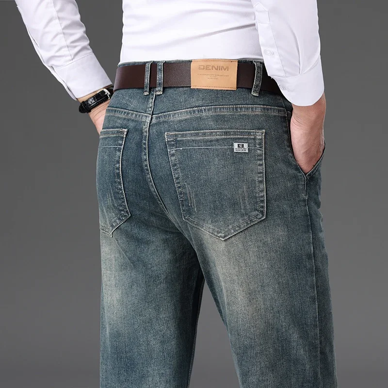 

2025 New Men's Straight Denim Pants Fashion Brand Clothes Black Blue Gray Jeans Classic Washed Stretch Cotton Business Casual