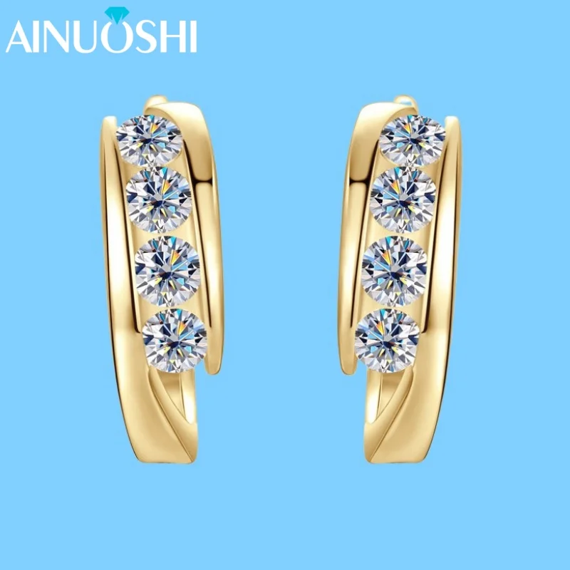 

AINUOSHI Hoop Earrings for Women 2.5mm(0.06ct*8pcs) Full Moissanite Earrings for Female 925 Real Silver Jewelry Xmas Gifts