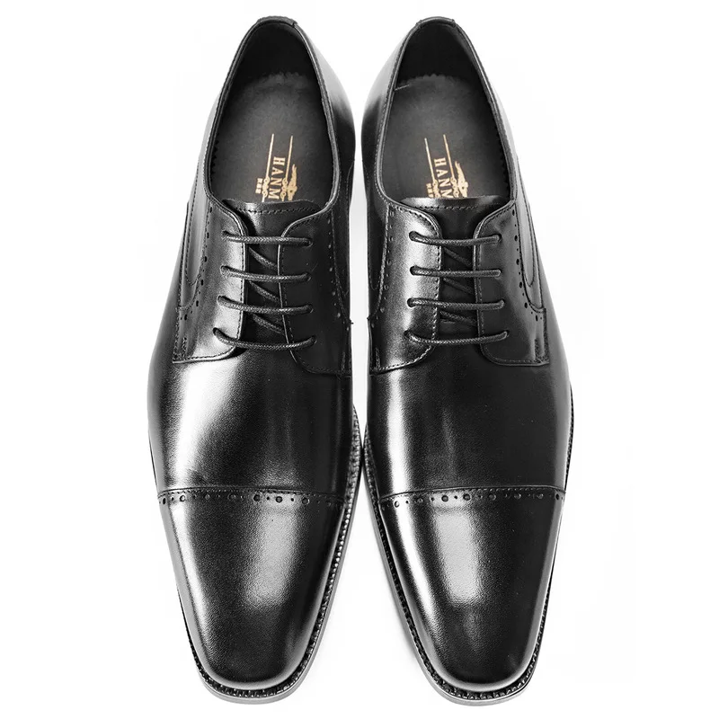 , leather derby shoes Three-joint carved men's business formal leather shoes