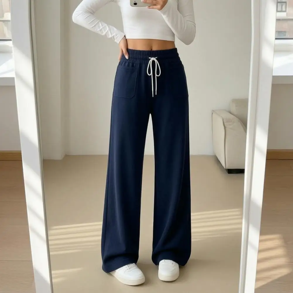 Drawstring Waist Loose Trousers Wide Leg, Women Wide Leg Pants, Solid Color Pants Easy-to-Adjust Waist For A Perfect Relaxed Fit
