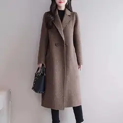 Women Winter Coat Lapel Vintage Windbreakers Trench Coat Two Buttons Women Jacket Pockets Mid-length Cardigan Overcoat