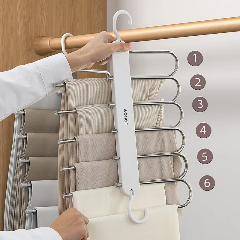 

Folding trouser rack multifunctional multi-layer trousers hanger household magic seamless trouser clip wardrobe storage