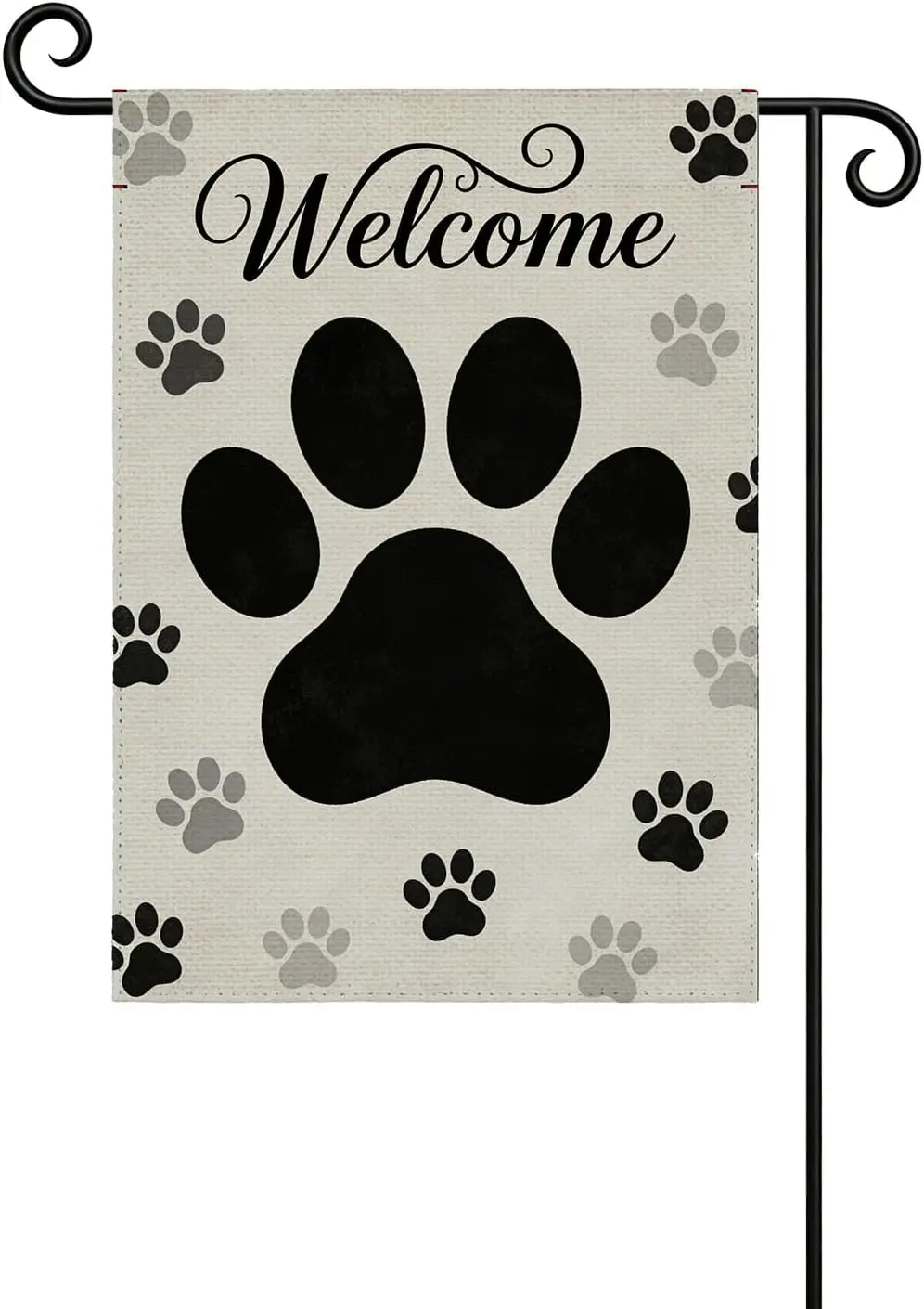 Welcome Dog Paw Print Garden Flags for Outside, 12.5 x 18 Inch Double Sided, Small Burlap Black Grey Paw Yard Flags Rustic F kkz